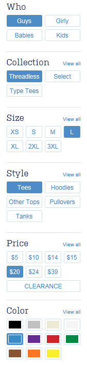 Threadless faceted navigation design example