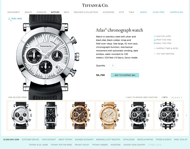 Tiffany & Co. ecommerce product page design example