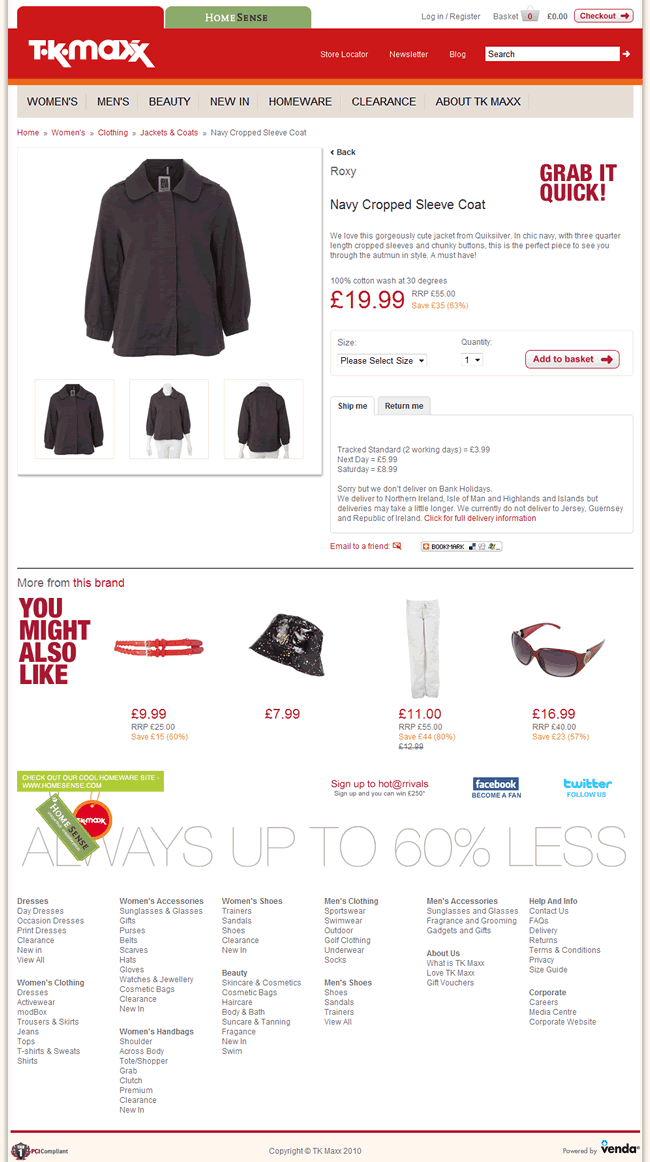 TK Maxx ecommerce product page design example