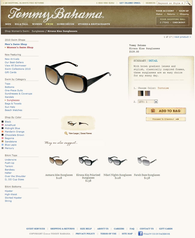 Tommy Bahama ecommerce product page design example