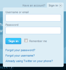 Twitter login form design example