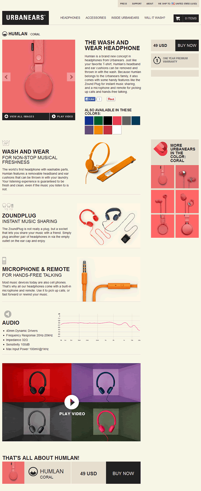 Urbanears ecommerce product page design example