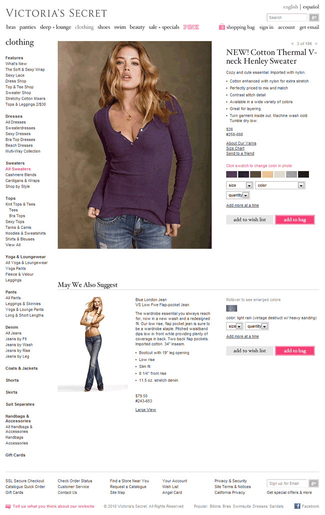Victoria's Secret ecommerce product page design example