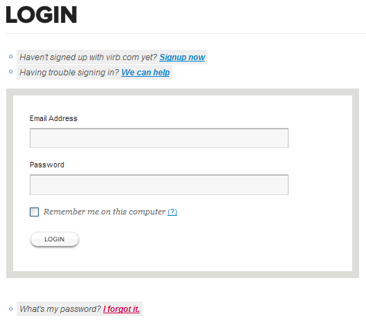 VIRB login form design example