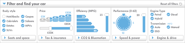 Volkswagen UK faceted navigation design example