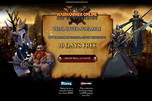 Warhammer Online free trial landing page