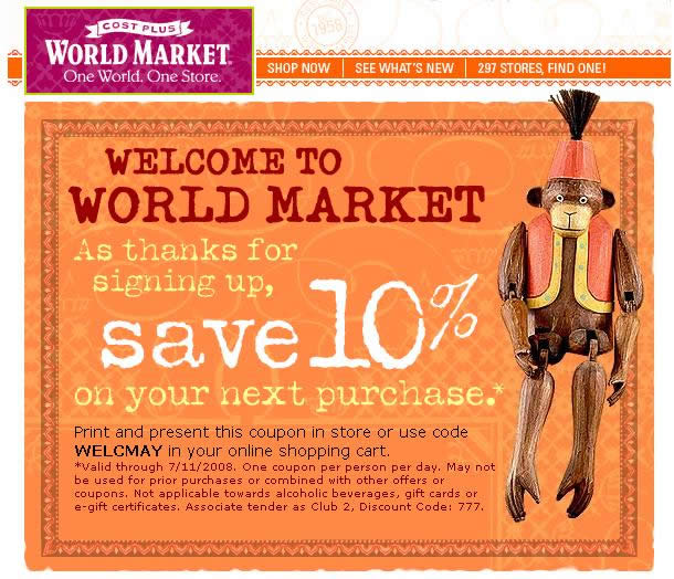 World Market online coupon design example