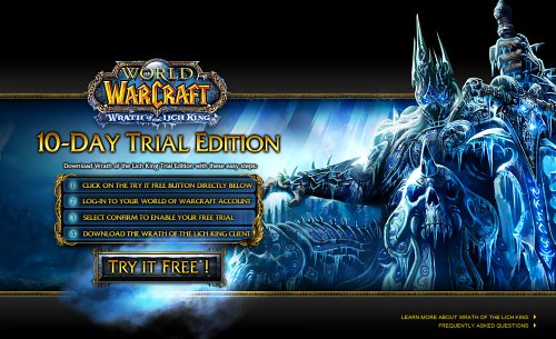 Wrath of the Lich King free trial landing page