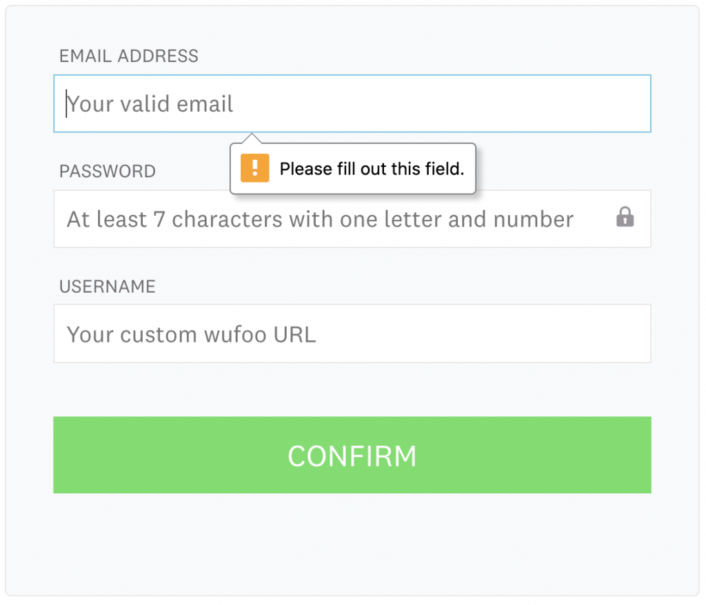 Wufoo online form error message example