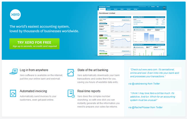 Xero landing page design example