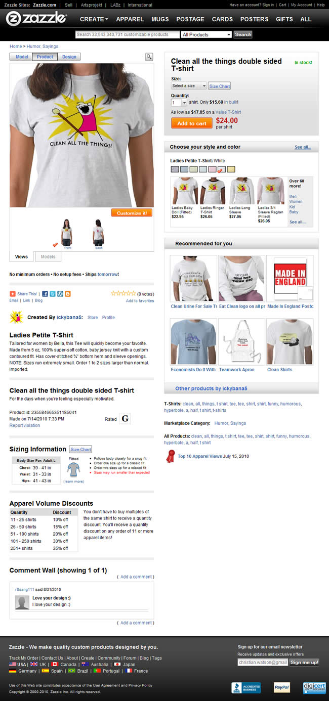 Zazzle.com ecommerce product page design example