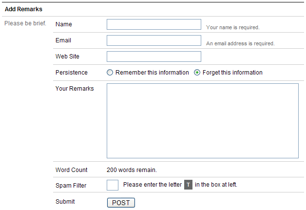 A Brief Message comment form design example