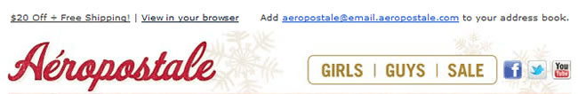 Aeropostale email header design example