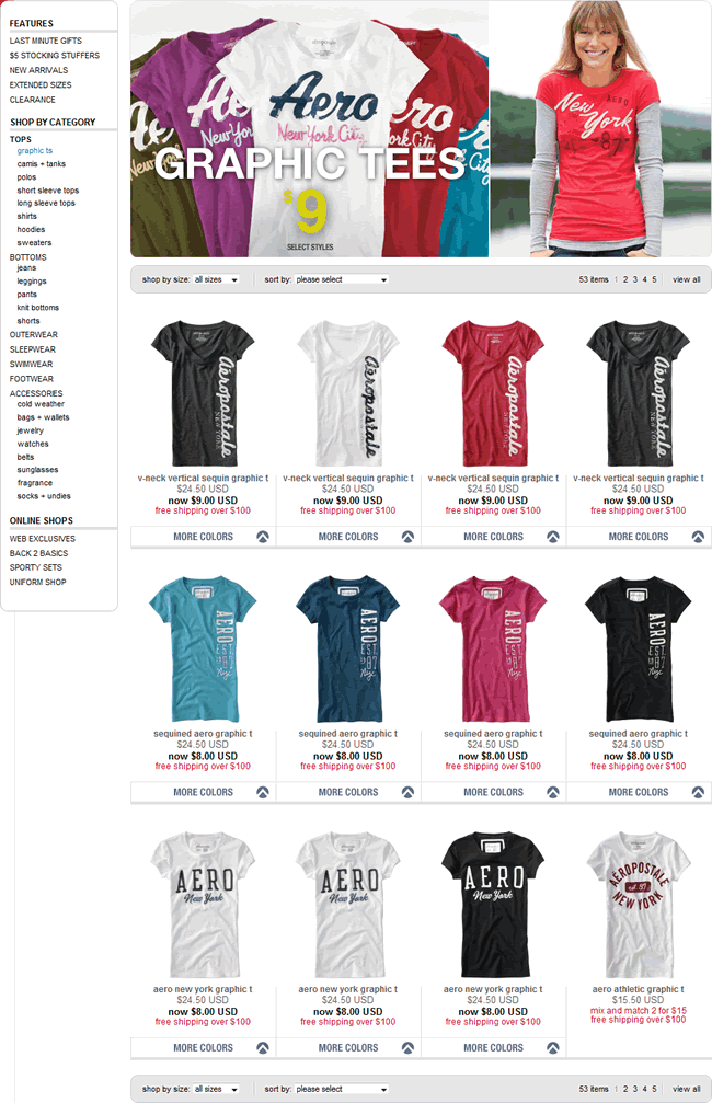 Aeropostale ecommerce gallery page design example