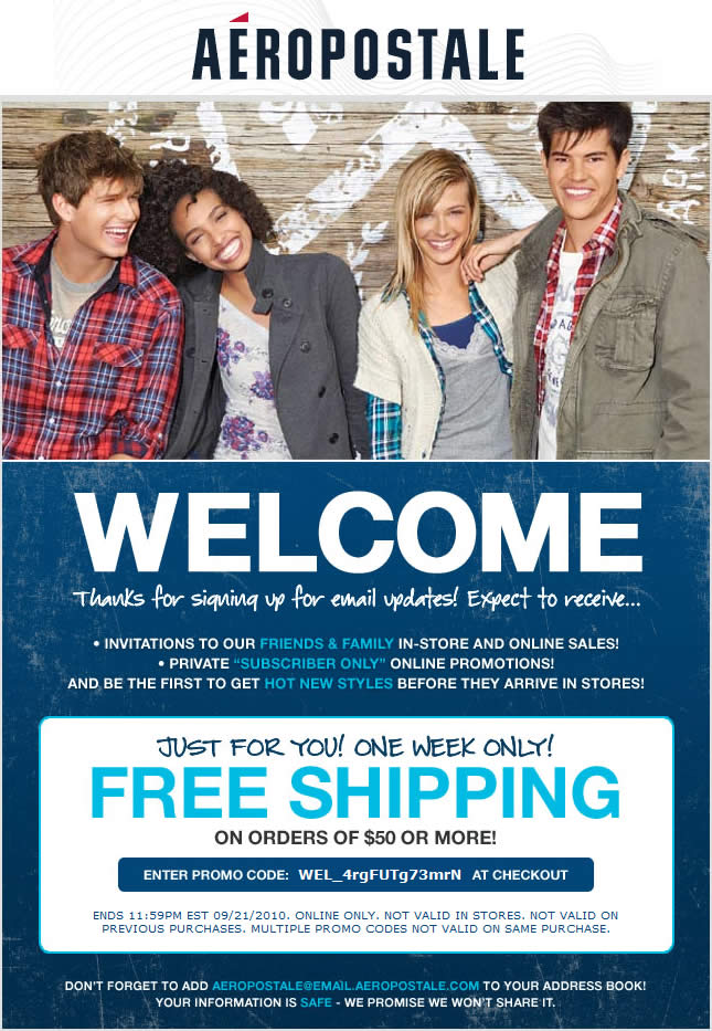 Aéropostale welcome email design example