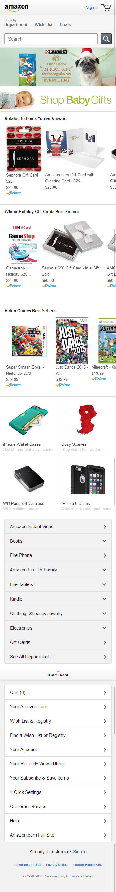 Amazon ecommerce mobile home page design example