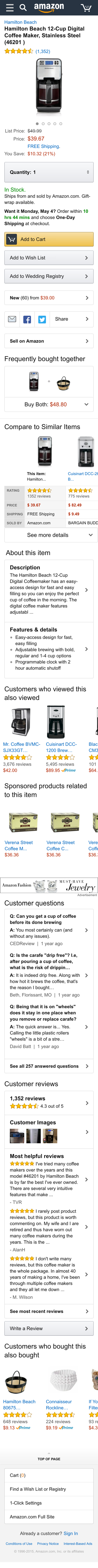 Amazon mobile product page design example