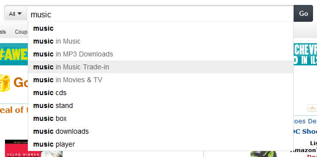 Amazon search auto-complete design example
