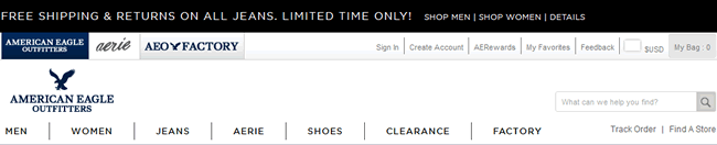 American Eagle website header design example