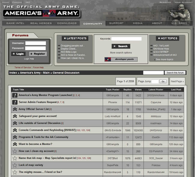 America's Army forum design example