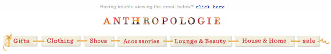Anthropologie email header design example