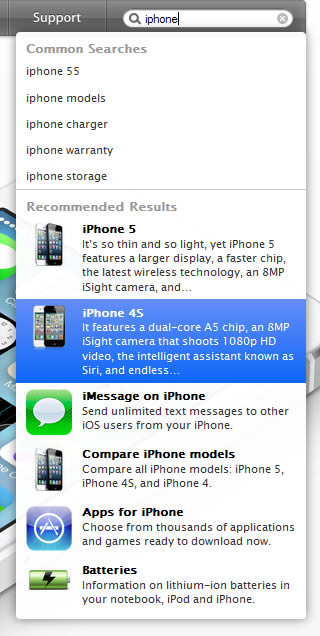 Apple search auto-complete design example