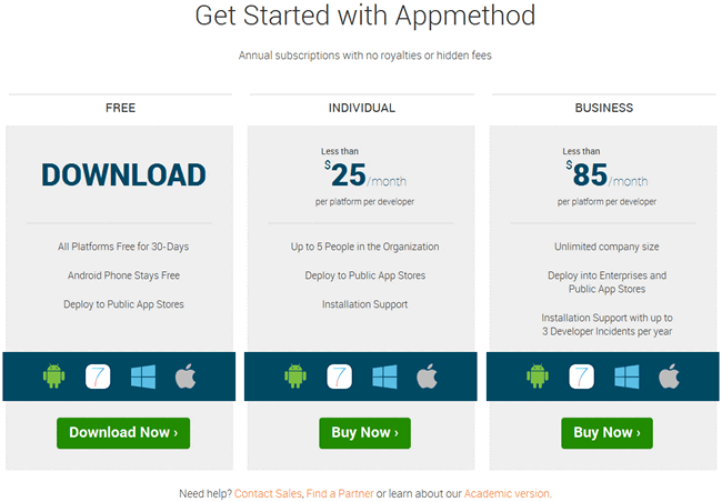 Appmethod pricing table design example
