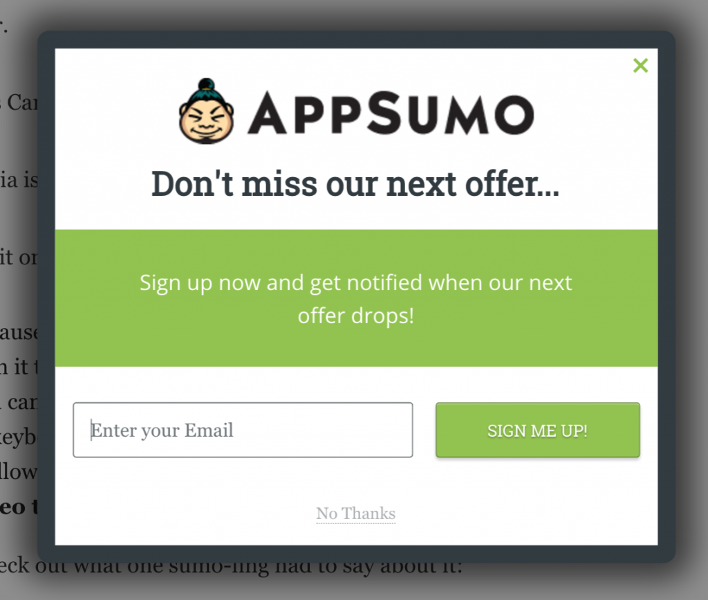 APPSUMO email signup form design example