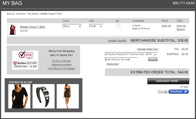 Armani Exchange ecommerce shopping cart design example