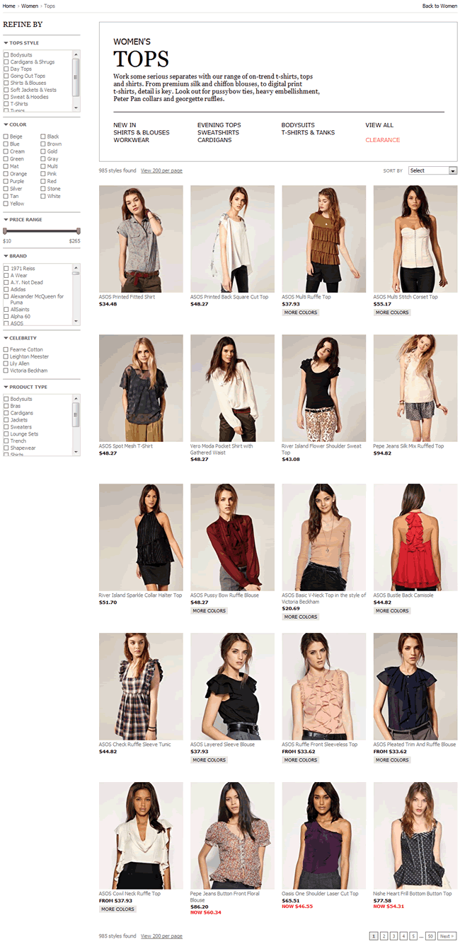 asos ecommerce gallery page design example