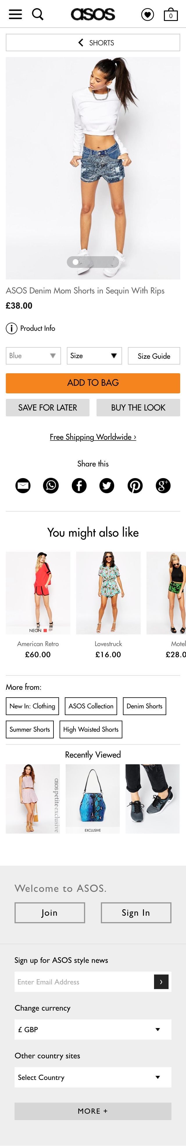 Asos mobile product page design example