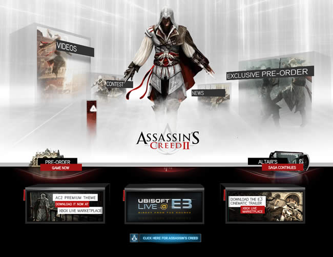 Assassin's Creed 2 video game website design example