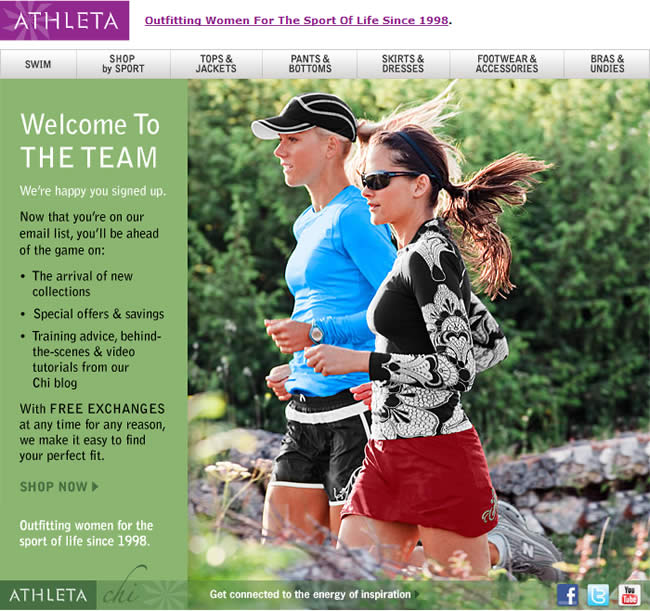 Athleta welcome email design example
