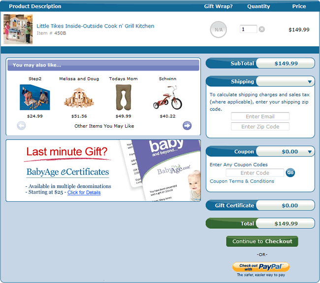 BabyAge ecommerce shopping cart design example