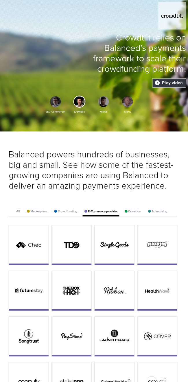 Balanced customers page design example