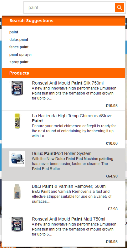 B&Q search auto-complete design example