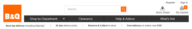 B&Q website header design example