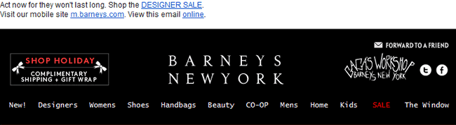 Barneys New York email header design example