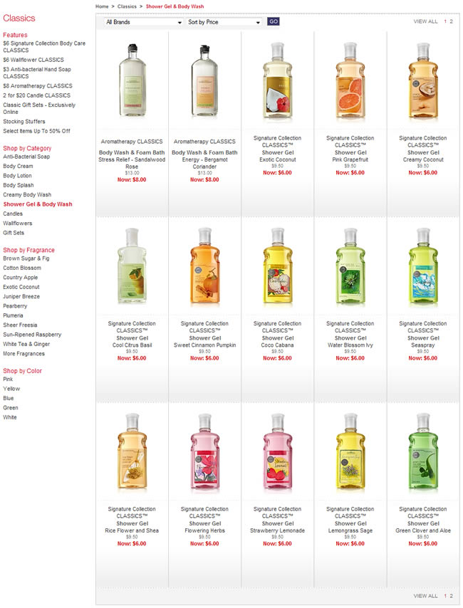 Bath and Bodyworks ecommerce gallery page design example