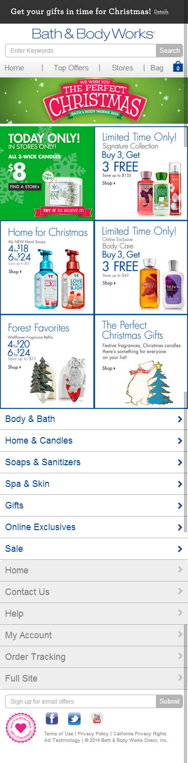 Bath & Body Works ecommerce mobile home page design example