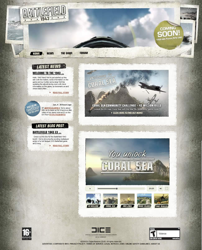 Battlefield 1943 video game website design example