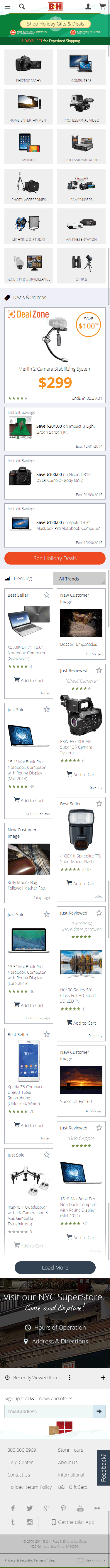 B&H Photo ecommerce mobile home page design example