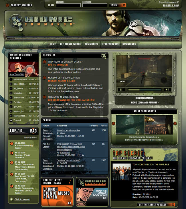 Bionic Commando video game website design example