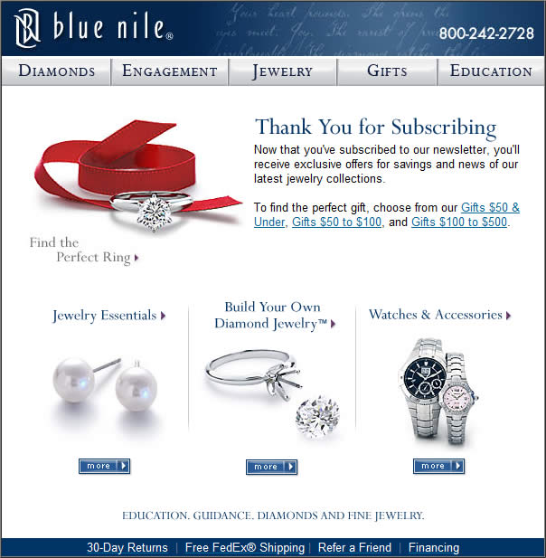 Blue Nile welcome email design example