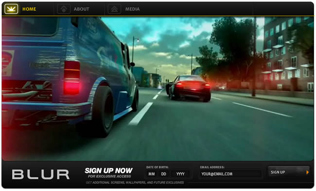 Blur video game website design example