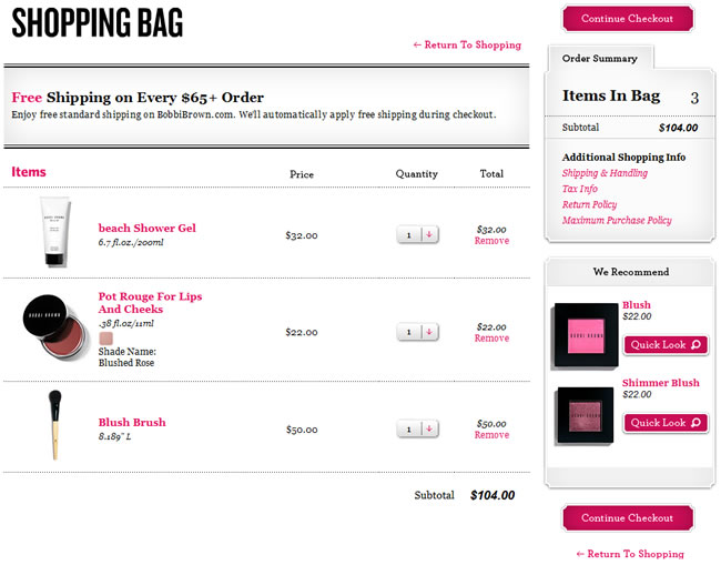 Bobbi Brown ecommerce shopping cart design example