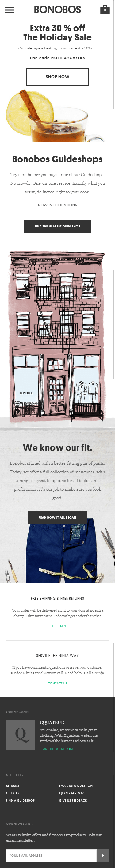 Bonobos mobile ecommerce home page design example