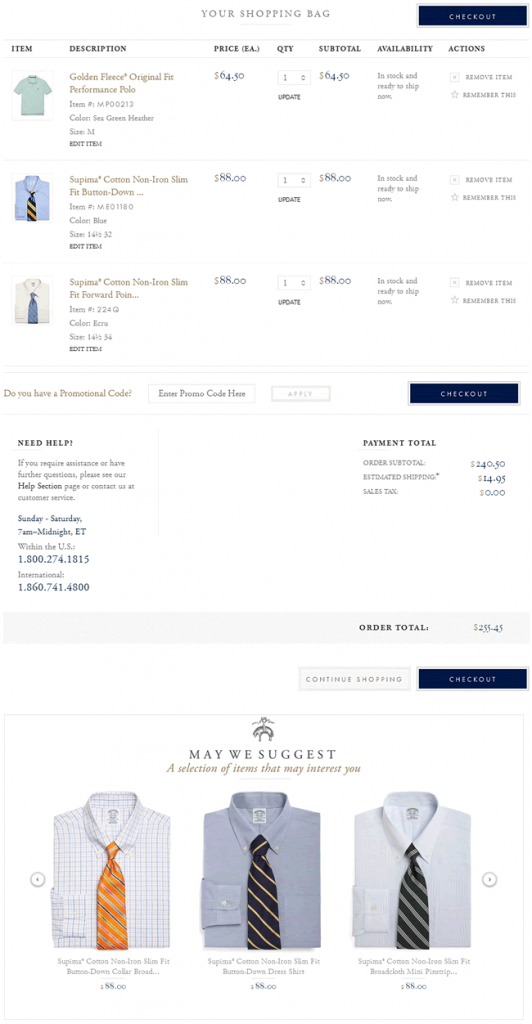 Brooks Brothers ecommerce shopping cart design example