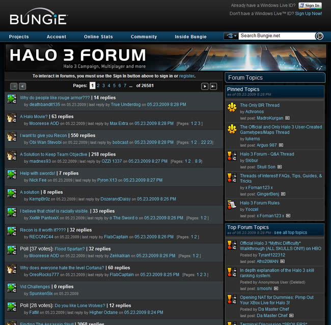 Bungie forum design example