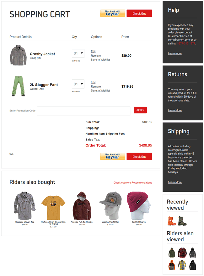 Burton ecommerce shopping cart design example